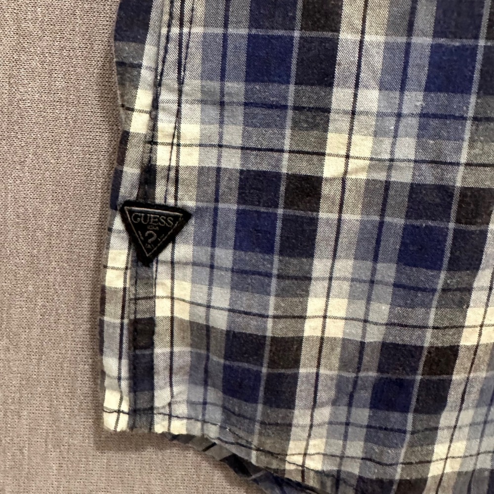 GUESS Plaid Long Sleeve‎ Button Down Shirt Blue White Black Western Style XL Y2K - Picture 7 of 12